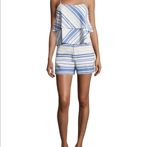 Joie Erma Tiered Cotton Sleeveless Top Blue White - Picture 5 of 6